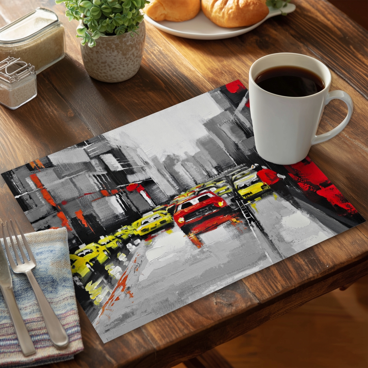 Picture of Begin Home Decor C4PP1418FWHTMZ 14 x 18 in. Abstract Traffic By a Rainy Day Polyester Placemat - Home Decor - Set of 4