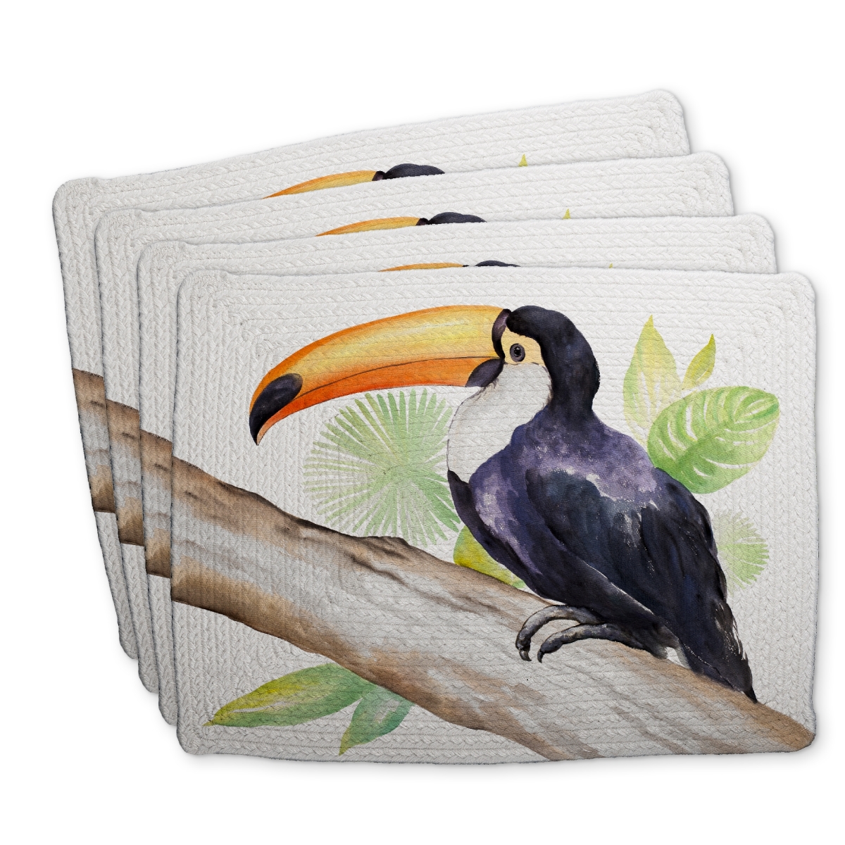 Picture of Begin Home Decor C4BP1418N6PJST 14 x 18 in. Toucan Perched Braided Polyester Placemat - Home Decor Style - Set of 4