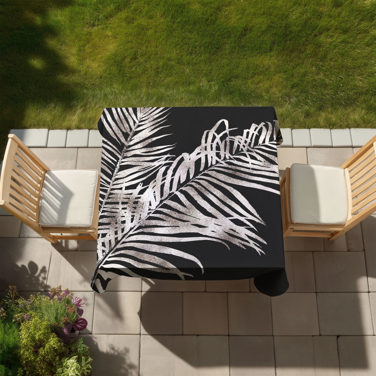 Picture of Begin Home Decor C1TC5858VW5725 58 x 58 in. Tropical Gold Leaves Tablecloth - Gray Floral Botanical Decor
