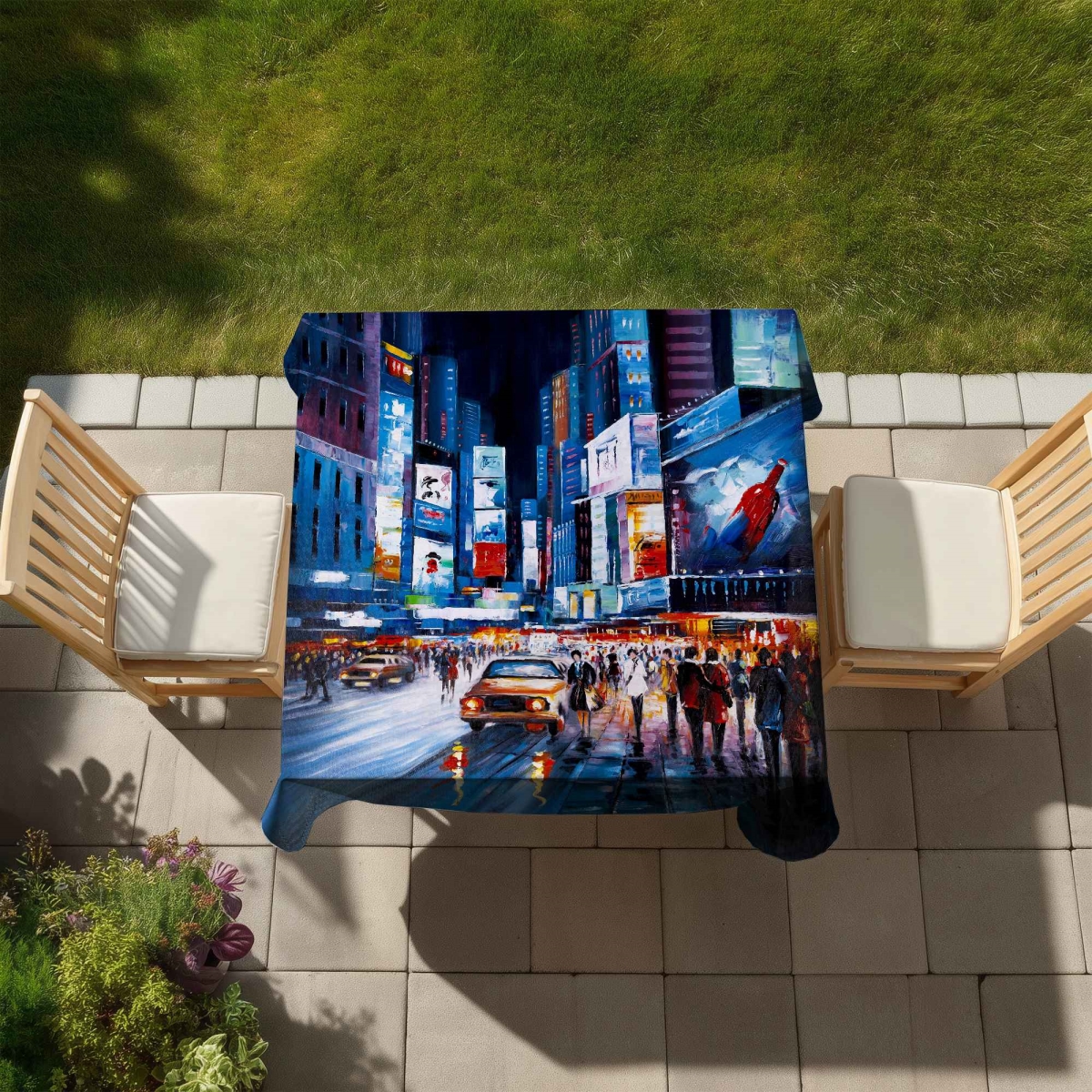 Picture of Begin Home Decor C1TC5858IWB8EB 58 x 58 in. Times Square Perspective - Blue Indoor & Outdoor Tablecloth