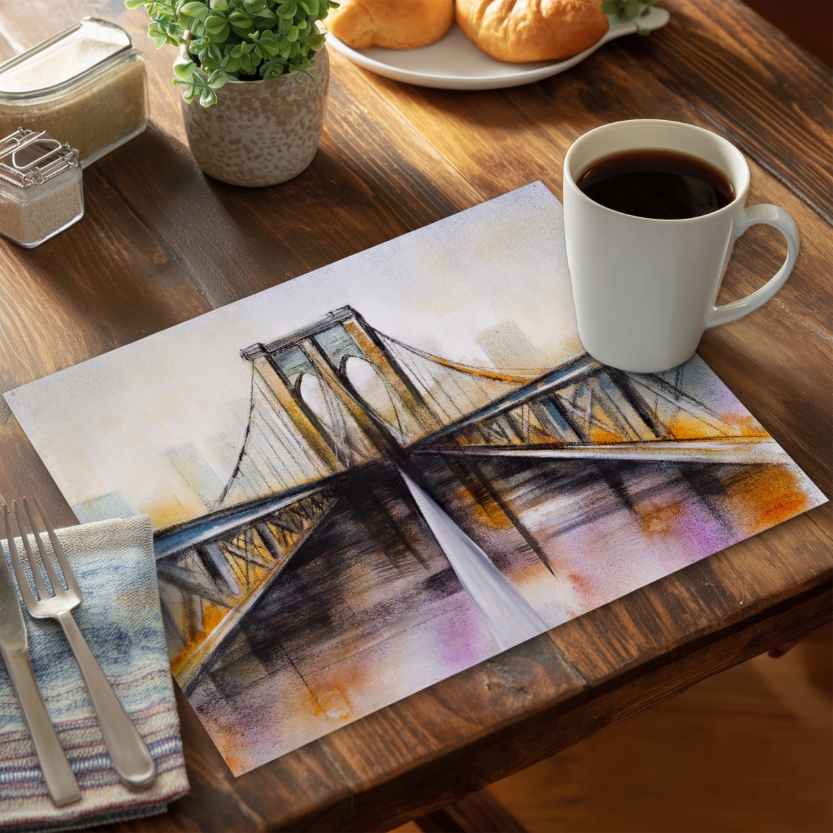 Picture of Begin Home Decor C4PP14186ZKOMS 14 x 18 in. Colorful Brooklyn Bridge Polyester Placemat - Home Decor - Set of 4