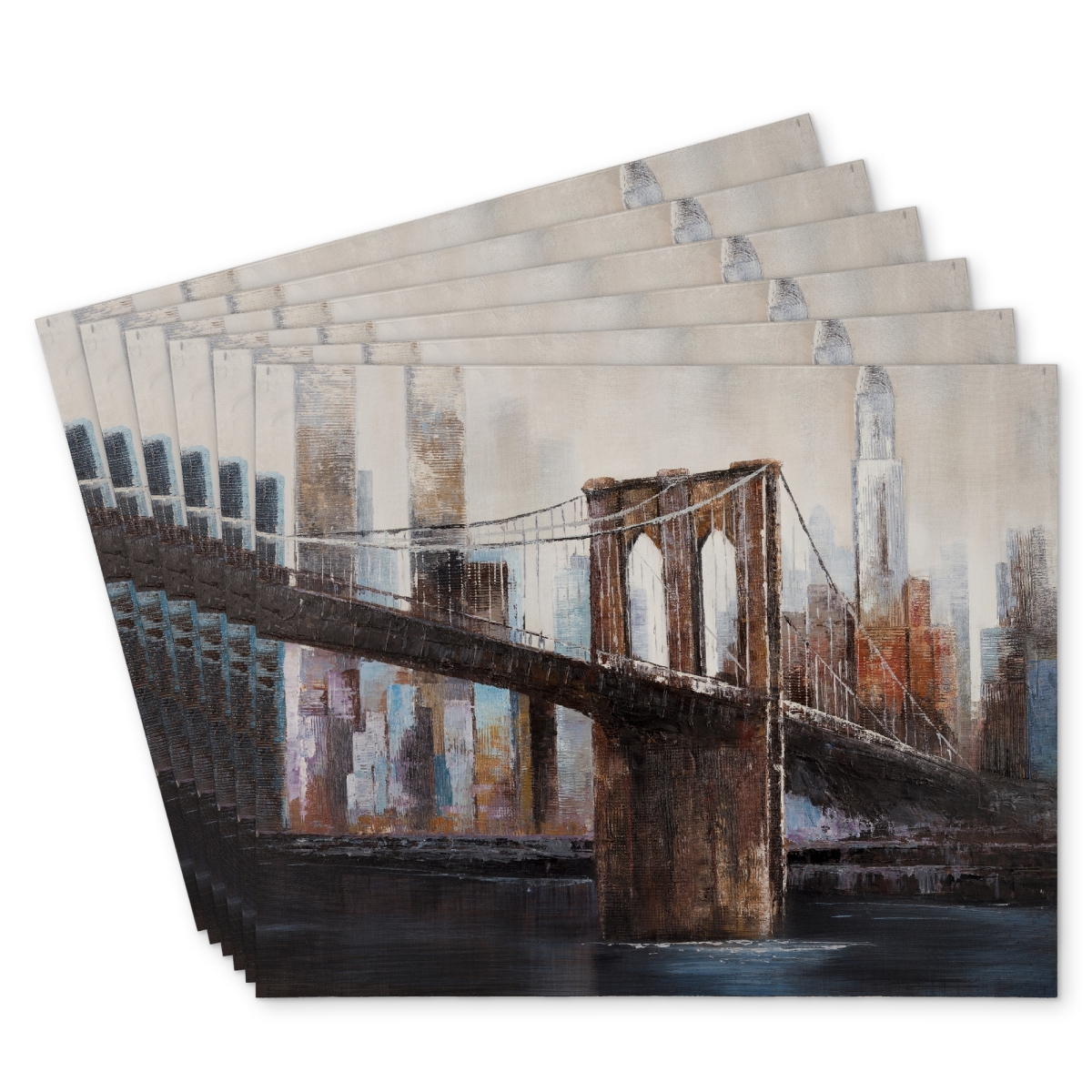 Picture of Begin Home Decor C6PP1418RE7D8G 14 x 18 in. Urban Brooklyn Bridge Polyester Placemat - Home Decor Accent - Set of 6