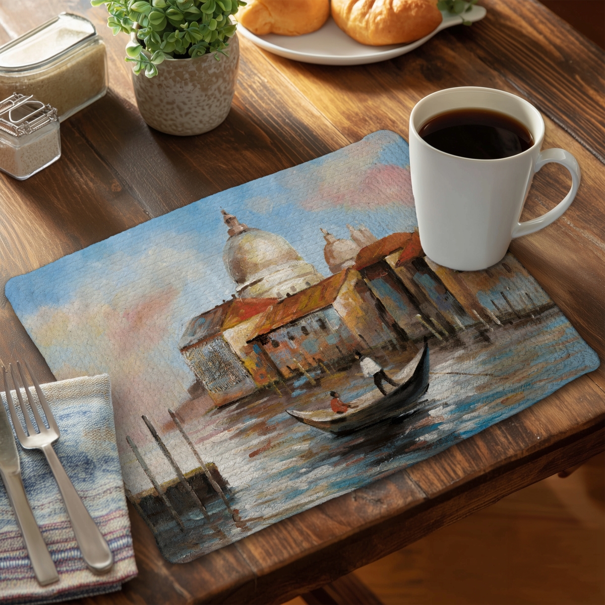 Picture of Begin Home Decor C4BP1418W9BXGU 14 x 18 in. Two Europeans on a Gondola - Braided Polyester Placemats Set - Set of 4