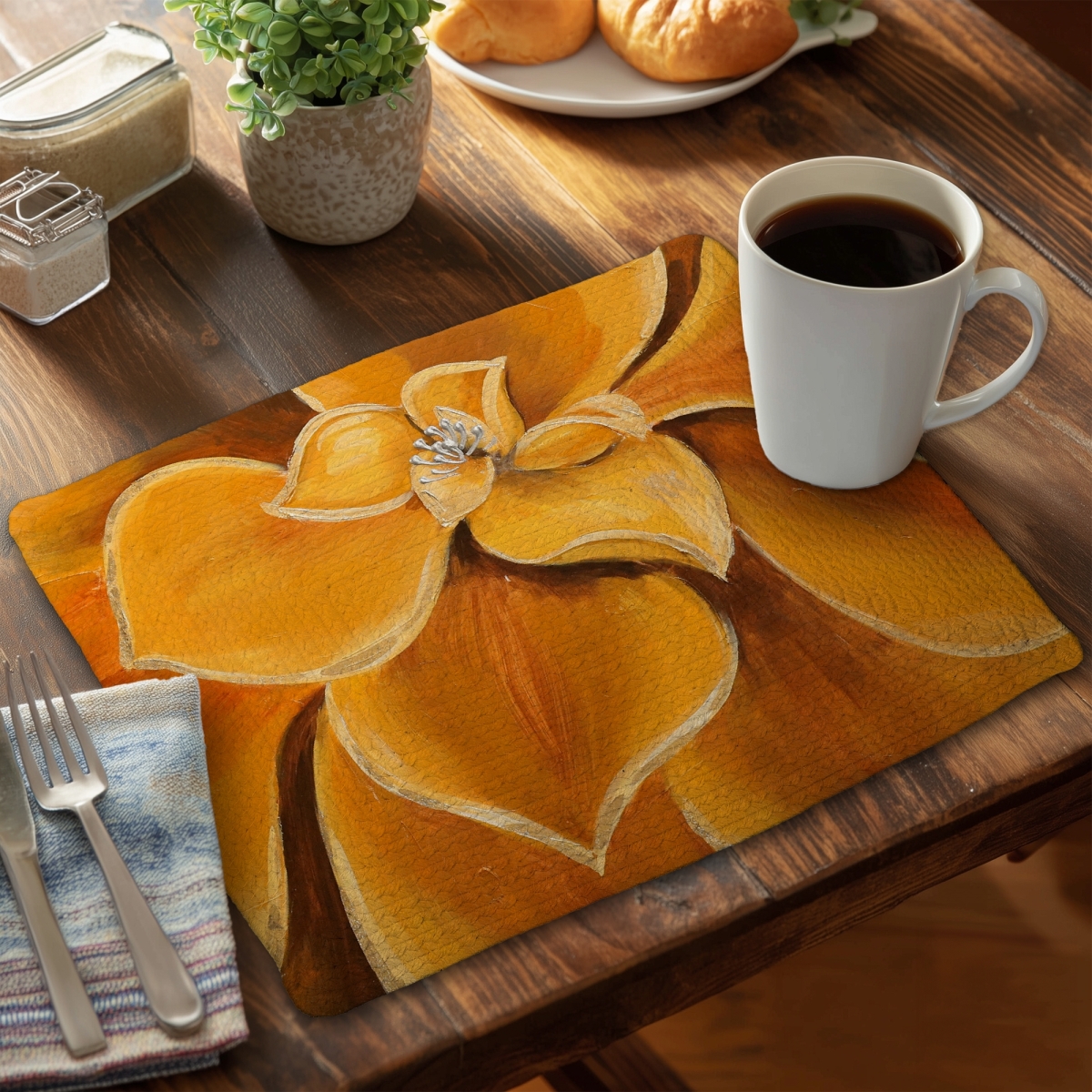 Picture of Begin Home Decor C4BP1418T2LQGW 14 x 18 in. Orange Flower Closeup Braided Polyester Placemat - Home Decor - Set of 4