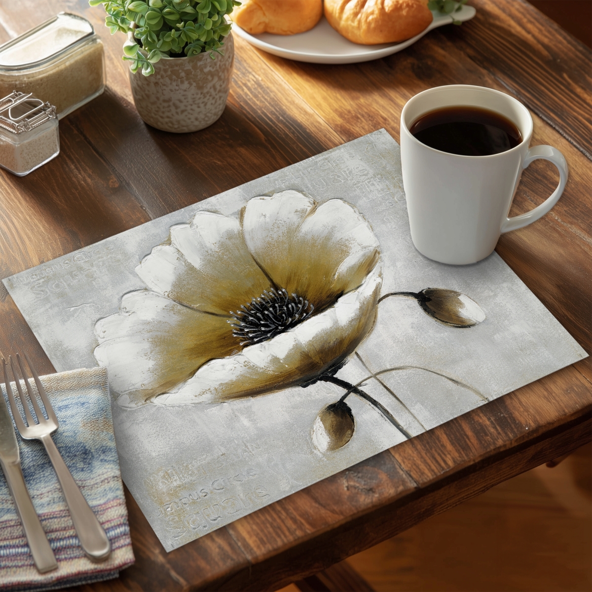 Picture of Begin Home Decor C4PP1418L24GTQ 14 x 18 in. Modern Beige Flower Polyester Placemat - Home Decor Accessory - Set of 4