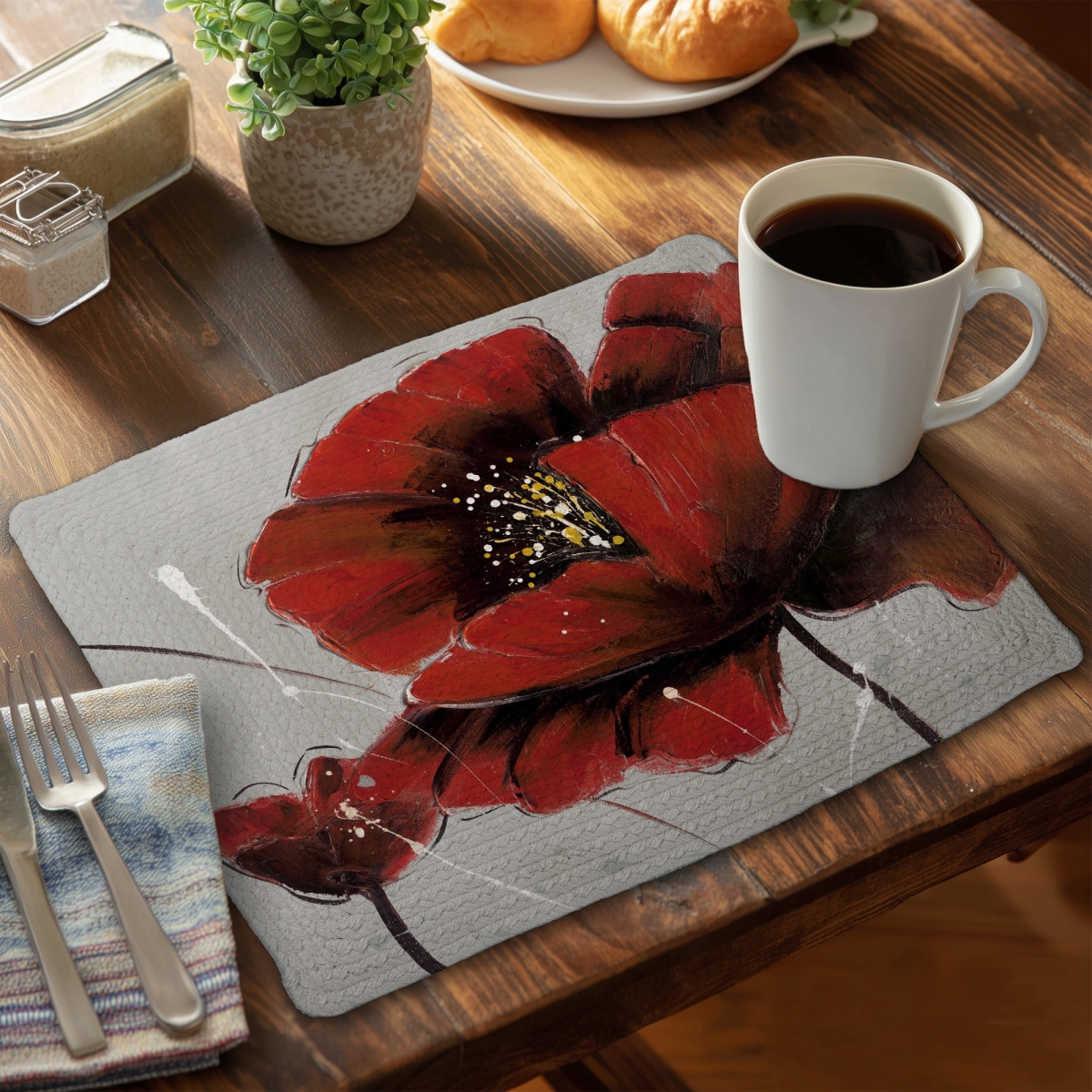 Picture of Begin Home Decor C4BP1418VQU6C0 14 x 18 in. Red Poppy Flowers Braided Polyester Placemat - Home Decor - Set of 4