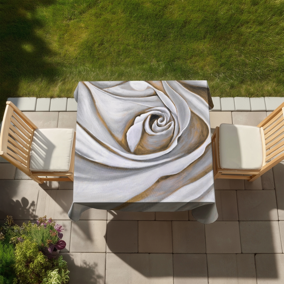 Picture of Begin Home Decor C1TC58589KE5VZ 58 x 58 in. White Rose Closeup Tablecloth - Floral Gray Home Decor