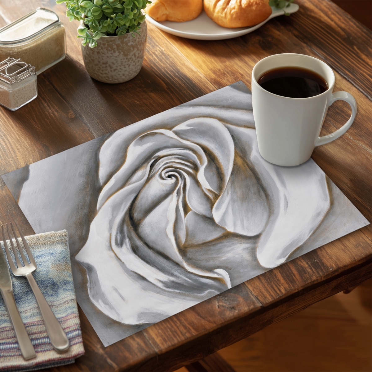 Picture of Begin Home Decor C4PP1418LJGB8I 14 x 18 in. White Rose Delicate Polyester Placemat - Elegant Home Decor - Set of 4