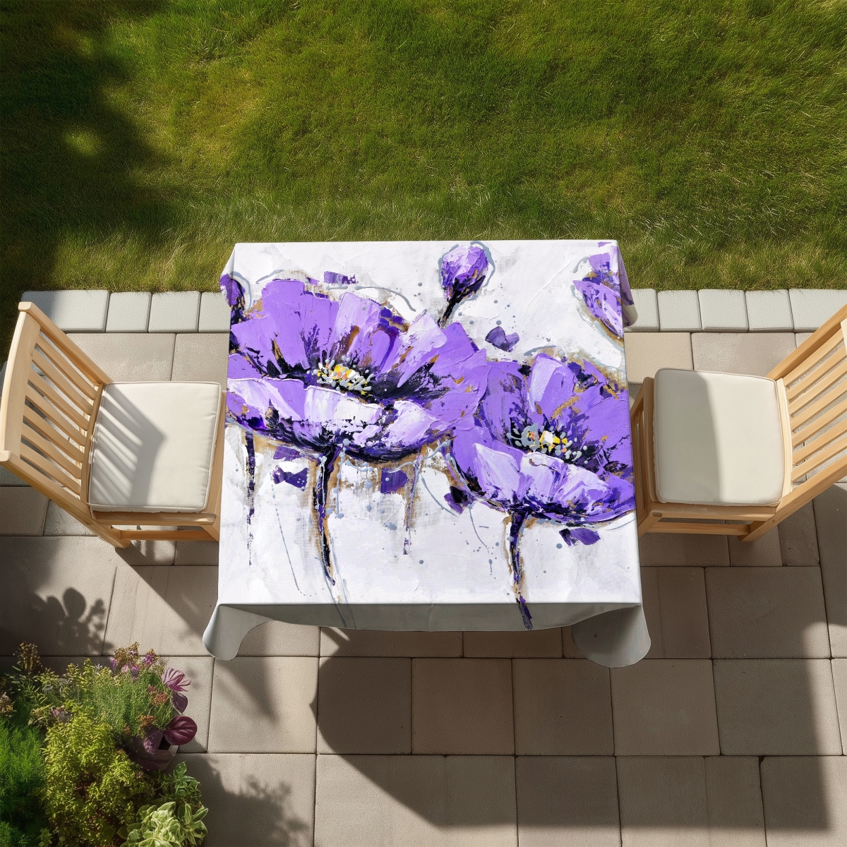 Picture of Begin Home Decor C1TC585880XJD2 58 x 58 in. Abstract Purple Flowers Tablecloth - Contemporary Floral Decor
