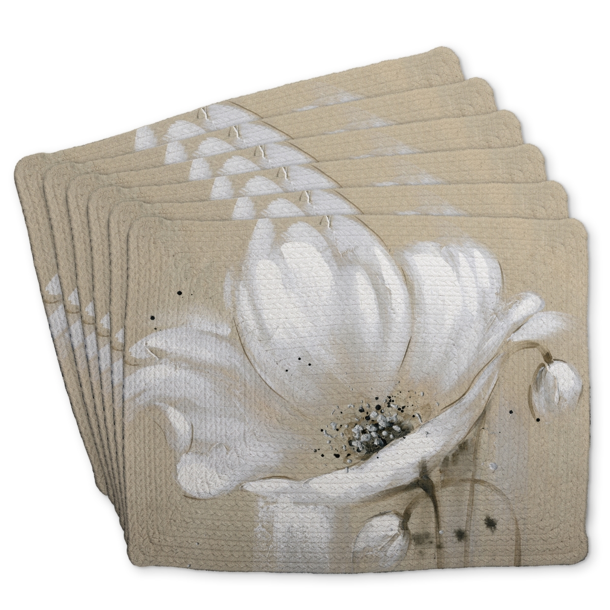 Picture of Begin Home Decor C6BP1418SUBYFW 14 x 18 in. White Abstract Wild Flower Braided Polyester Placemat - Home Decor - Set of 6