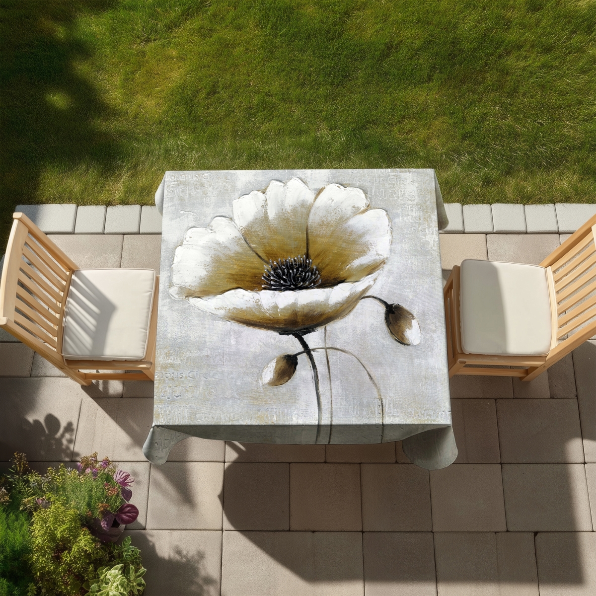 Picture of Begin Home Decor C1TC5858FKCX0G 58 x 58 in. Modern Beige Flower Tablecloth - Indoor Outdoor Home Decor