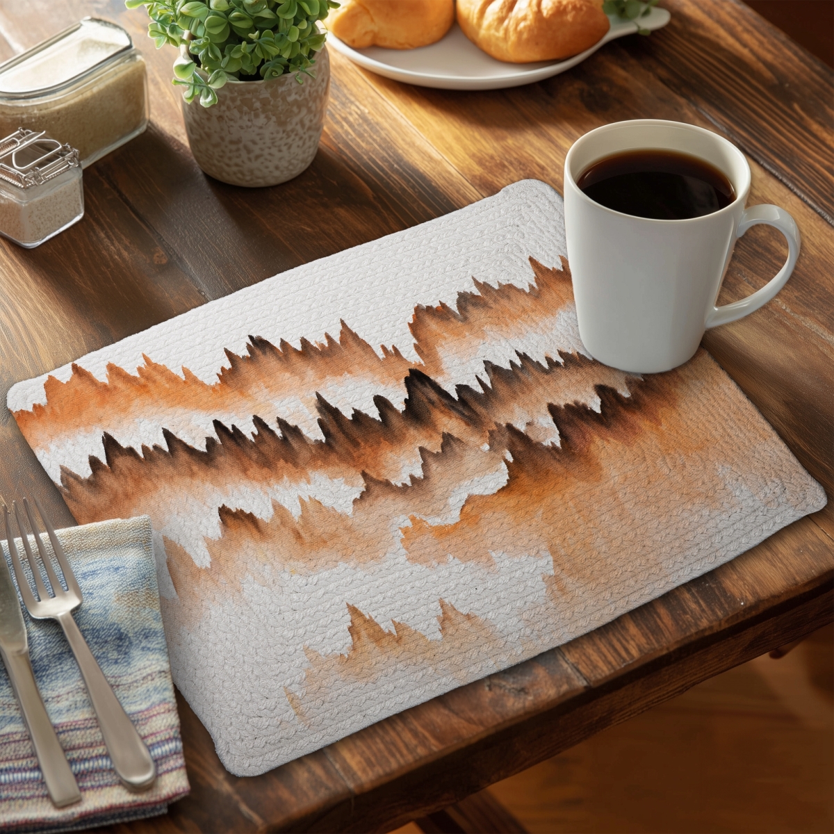 Picture of Begin Home Decor C4BP141827SNJ9 14 x 18 in. Mountain of Fir Trees - Braided Polyester Placemat for Decor - Set of 4
