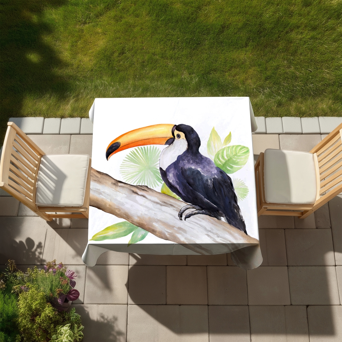Picture of Begin Home Decor C1TC5858BR5XM2 58 x 58 in. Toucan Perched Tablecloth - Indoor & Outdoor Bird Decor
