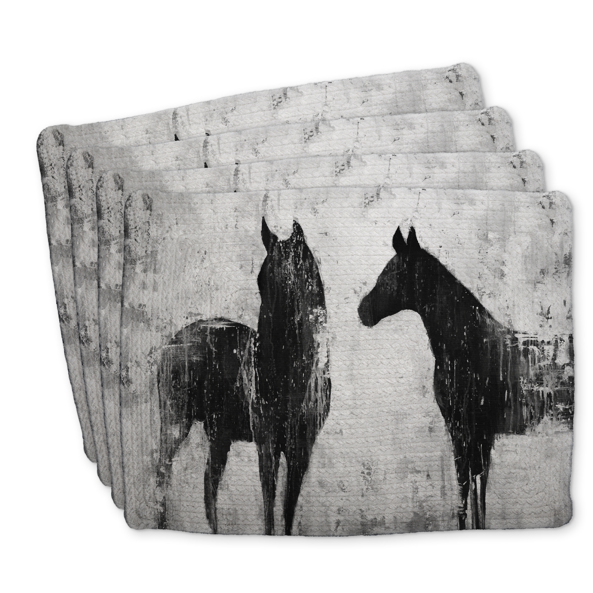 Picture of Begin Home Decor C4BP1418ASIJPU 14 x 18 in. Black & White Horses Braided Polyester Placemat - Home Decor - Set of 4