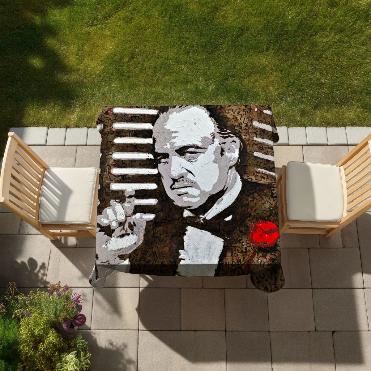 Picture of Begin Home Decor C1TC5858LNK6A6 58 x 58 in. Black & White the Godfather Tablecloth - Bedroom Pop Art Decor