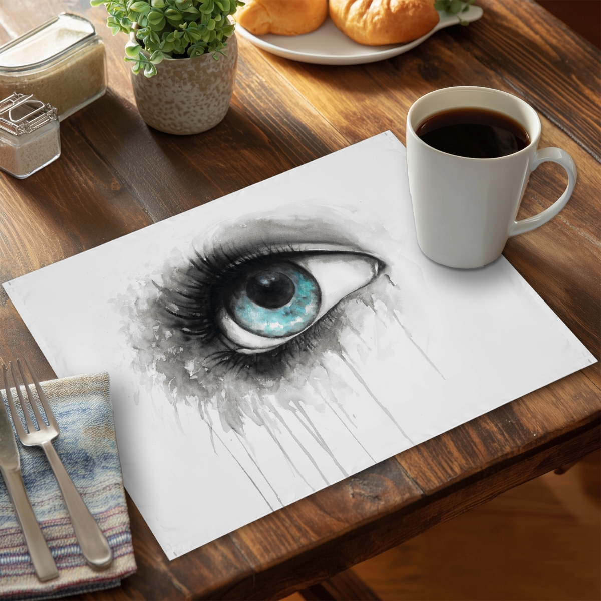 Picture of Begin Home Decor C4PP1418TX5779 14 x 18 in. Blue Eye in Watercolor - Polyester Placemat for Home Decor - Set of 4