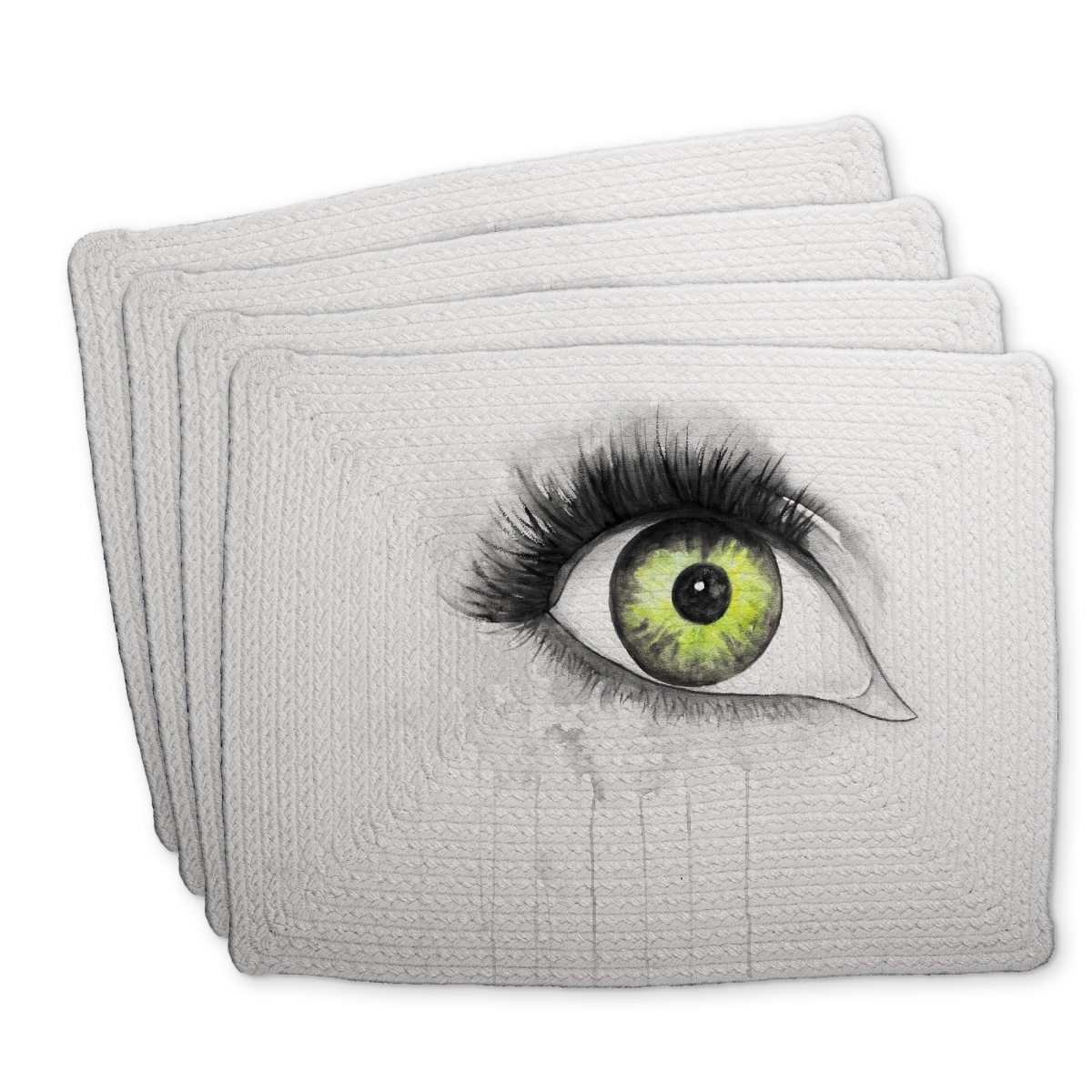 Picture of Begin Home Decor C4BP14183VPKS1 14 x 18 in. Green Eye in Watercolor Braided Polyester Placemat - Home Decor - Set of 4