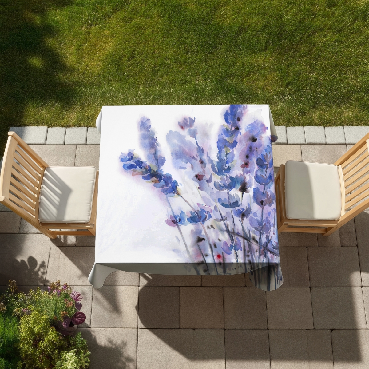 Picture of Begin Home Decor C1TC5858SFD87V 58 x 58 in. Watercolor Lavender Flowers Tablecloth - Rustic Bedroom Decor