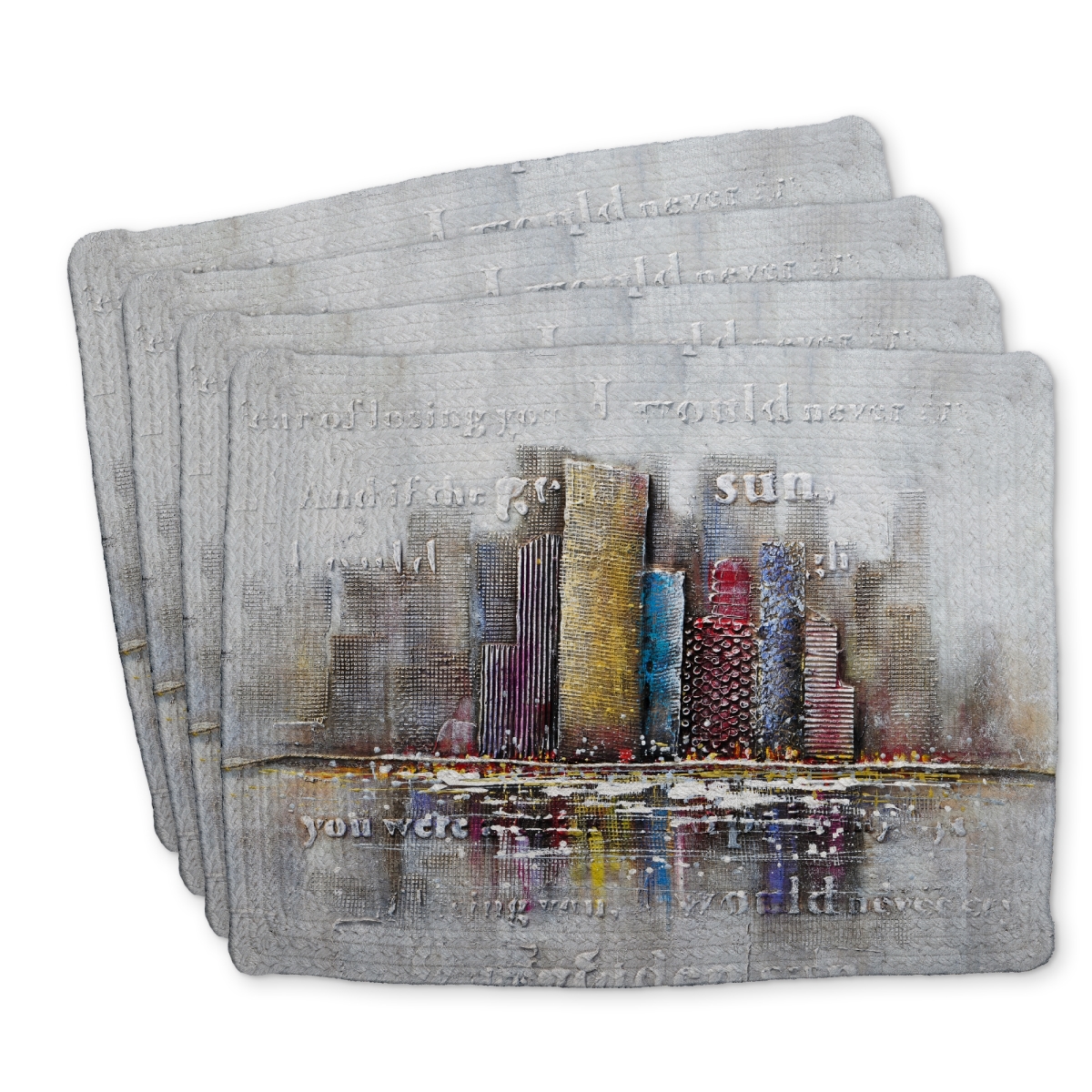 Picture of Begin Home Decor C4BP141824PVH2 14 x 18 in. Buildings with Typography in Relief - Braided Polyester Placemat - Set of 4