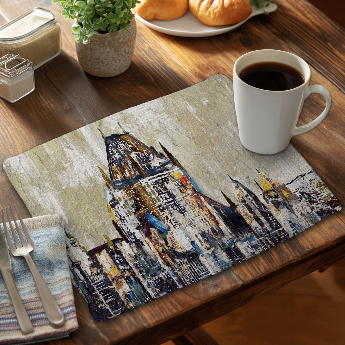 Picture of Begin Home Decor C4BP1418SCUDNO 14 x 18 in. Abstract Chateau Frontenac Braided Polyester Placemat - Home Decor - Set of 4