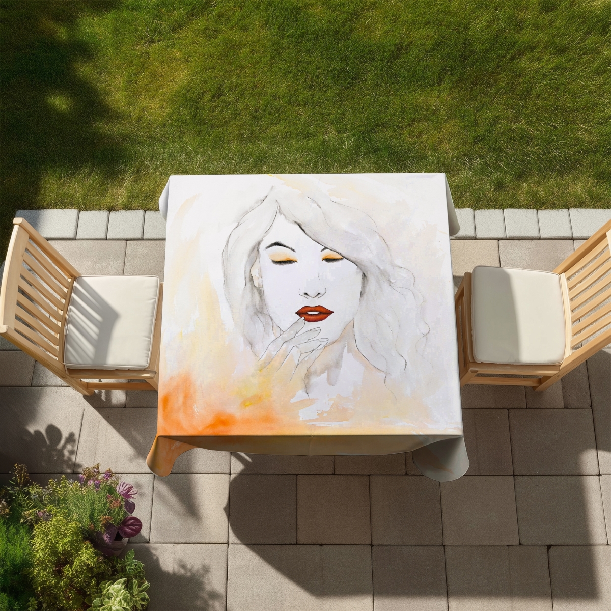 Picture of Begin Home Decor C1TC5858MRBOLC 58 x 58 in. Portrait in Watercolor - Orange Tablecloth for Home Decor