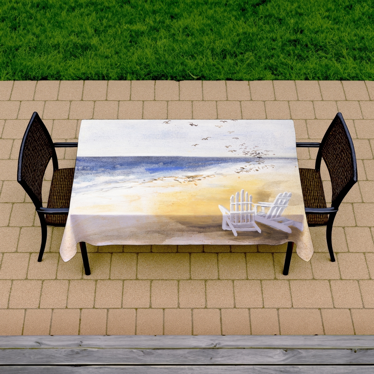 Picture of Begin Home Decor C1TCLRGEYPA3H5 58 x 102 in. Day At the Beach Tablecloth - White Indoor Outdoor Decor