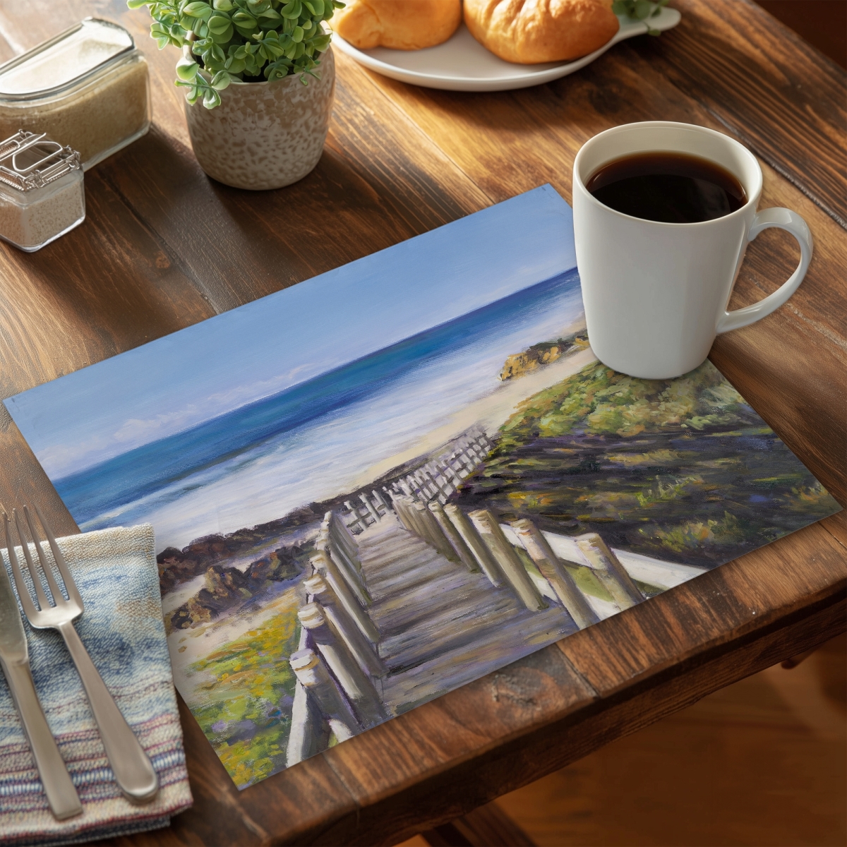 Picture of Begin Home Decor C4PP14180KY9V7 14 x 18 in. Walk To the Seaside Polyester Placemat for Home Decor - Set of 4