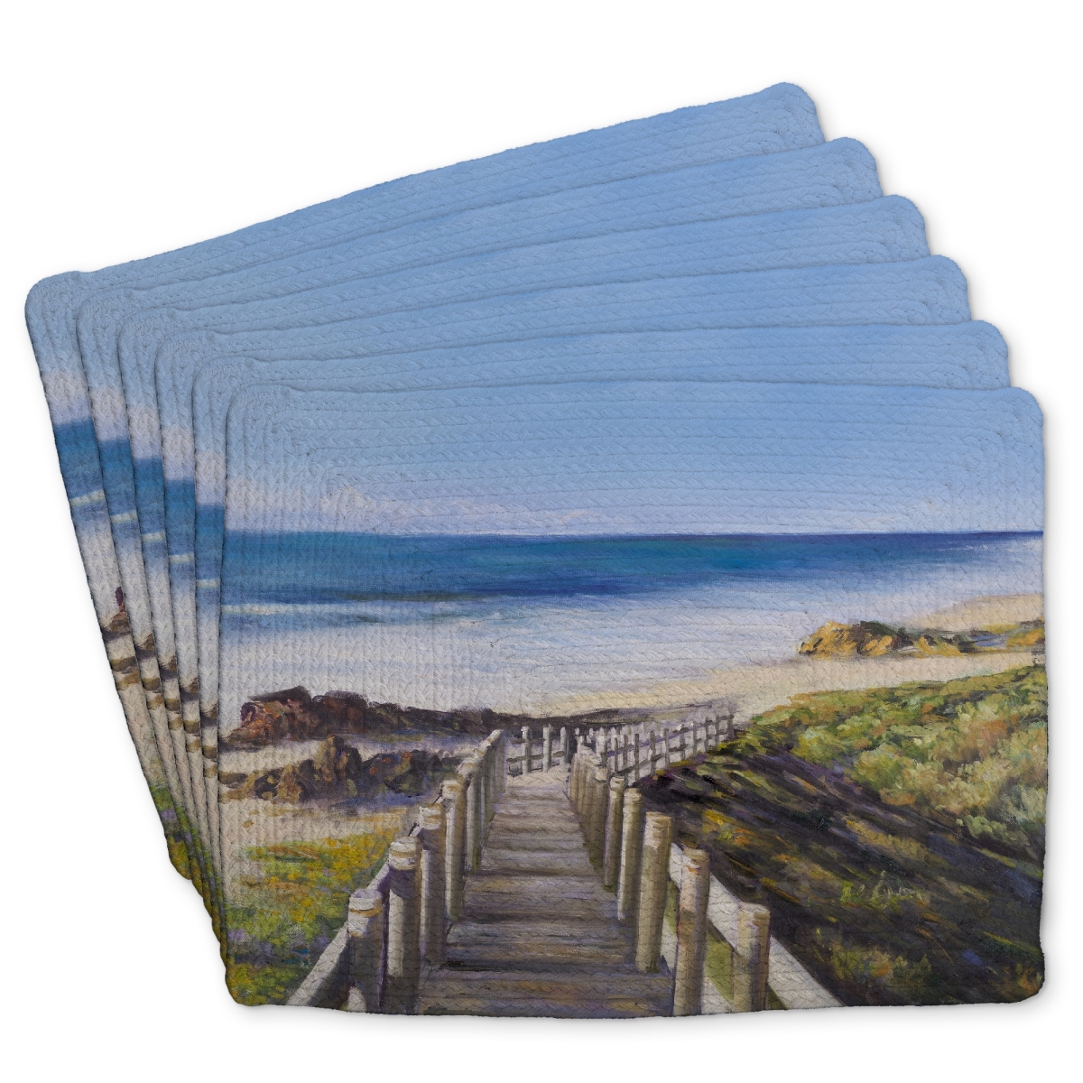 Picture of Begin Home Decor C6BP1418RO80VB 14 x 18 in. Walk To the Seaside Braided Polyester Placemat - Home Decor - Set of 6