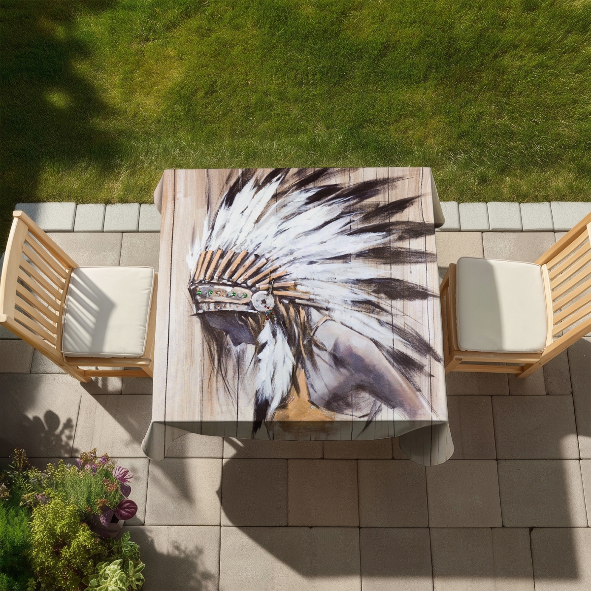Picture of Begin Home Decor C1TC5858BS4BBY 58 x 58 in. Indian with Feathers Tablecloth - Black Indoor Outdoor Decor