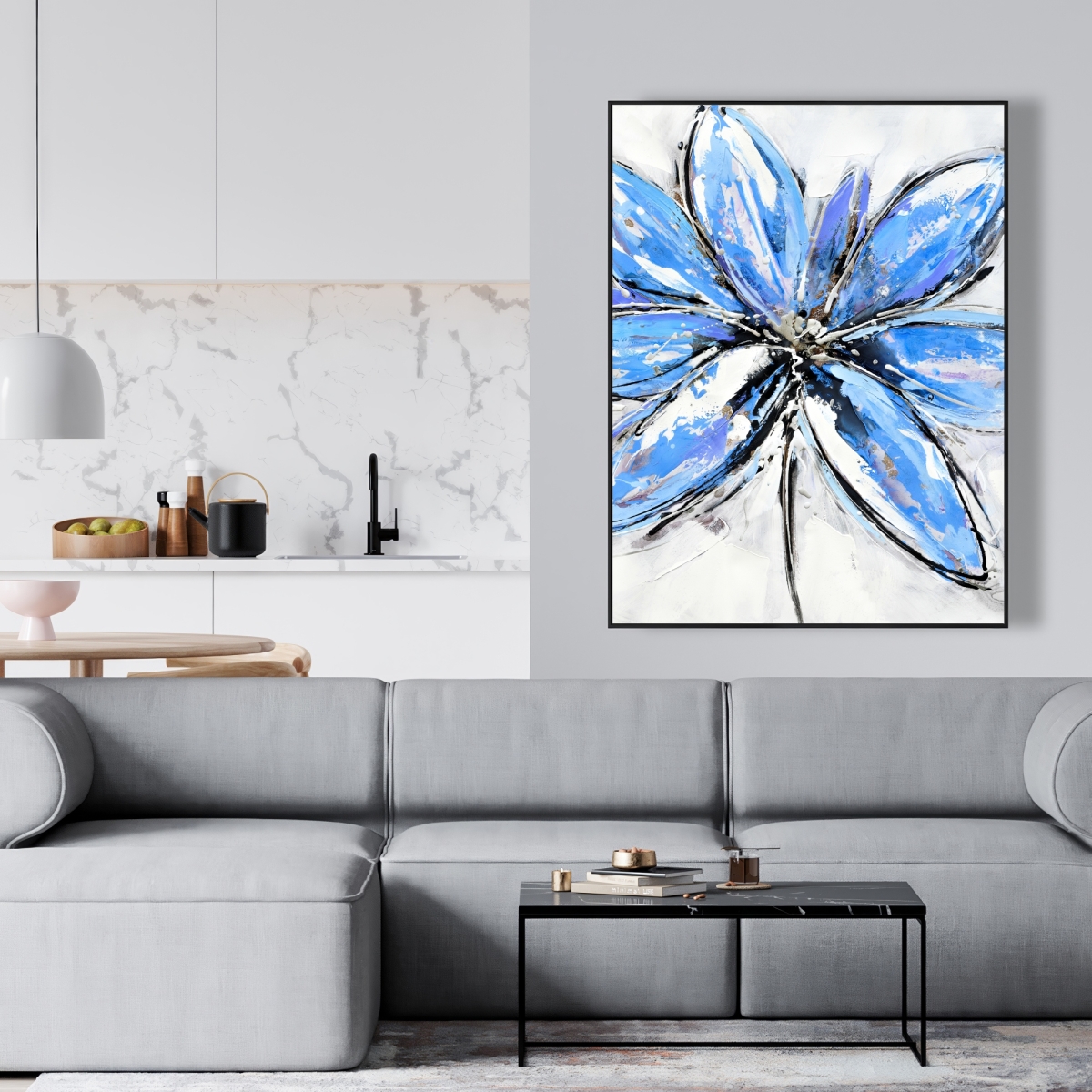 C1FC3648UH70CA 36 x 48 in. Blue Flower - Contemporary Floral Framed Canvas for Home Decor