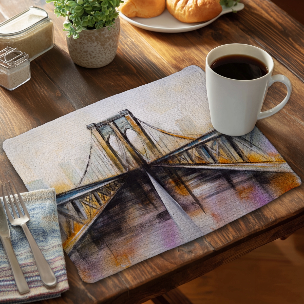 Picture of Begin Home Decor C4BP1418024ZML 14 x 18 in. Colorful Brooklyn Bridge Braided Polyester Placemat - Home Decor - Set of 4