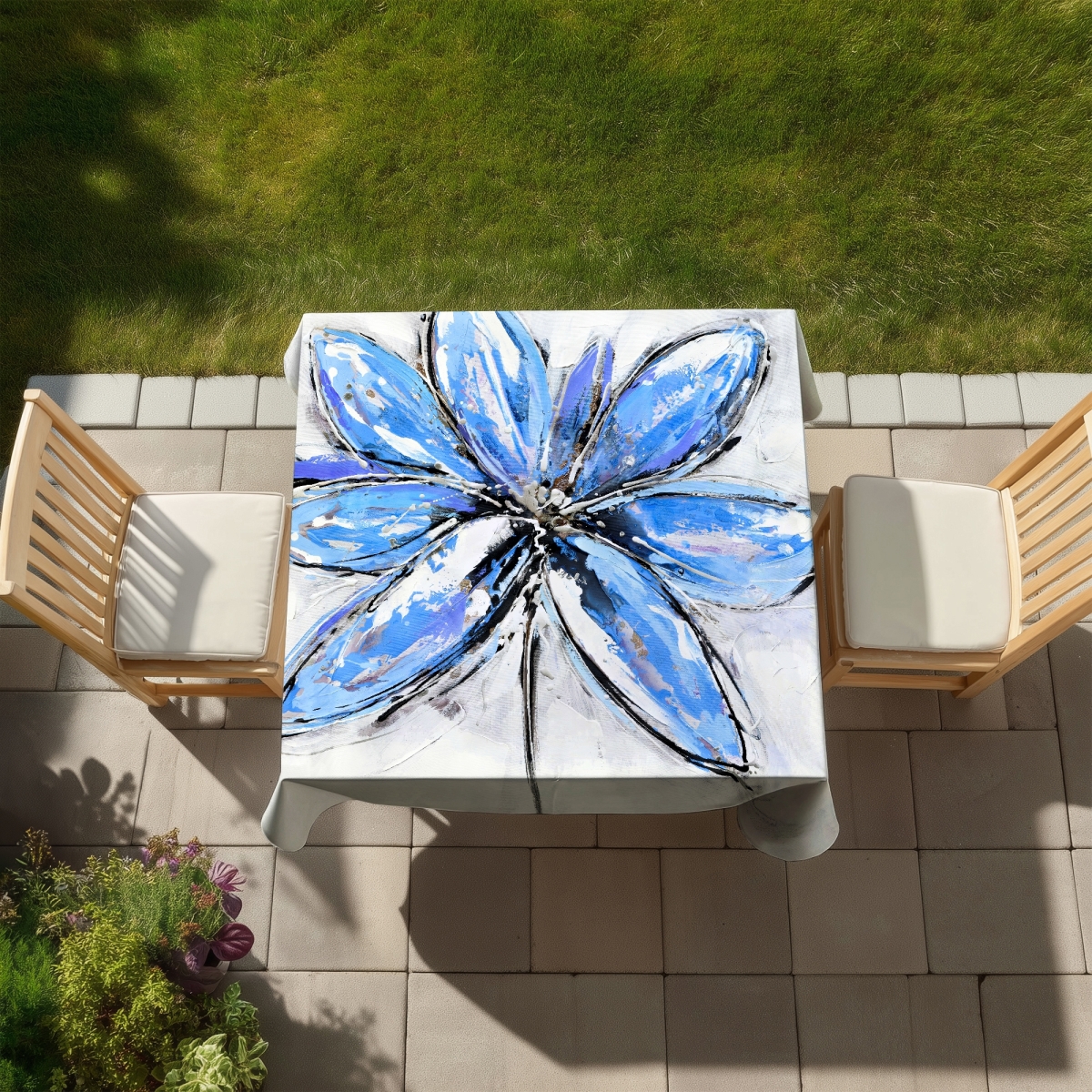 Picture of Begin Home Decor C1TC5858R94SRF 58 x 58 in. Blue Flower Tablecloth - Indoor Outdoor Home Decor - Flowers Office