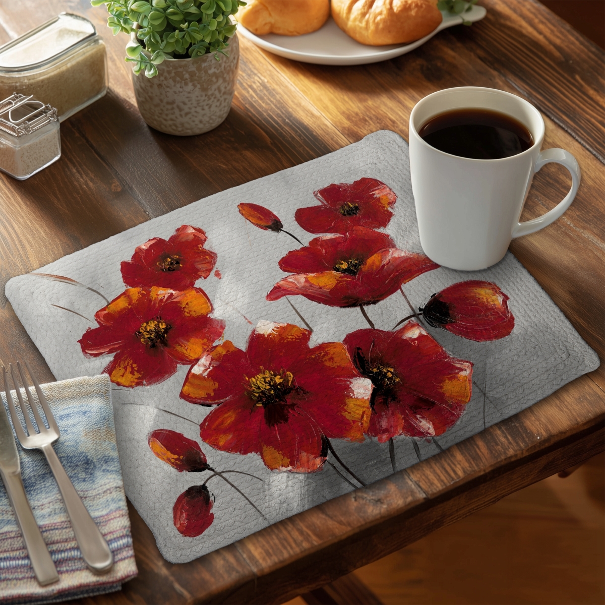 Picture of Begin Home Decor C4BP1418HP4EO6 14 x 18 in. Anemone Flowers Braided Polyester Placemat for Home Decor - Set of 4