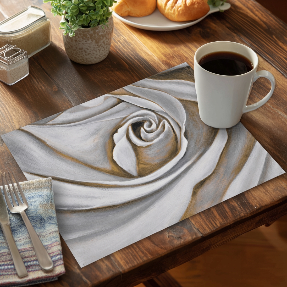 Picture of Begin Home Decor C4PP1418BW69C4 14 x 18 in. White Rose Closeup Polyester Placemat - Home Decor Accent - Set of 4