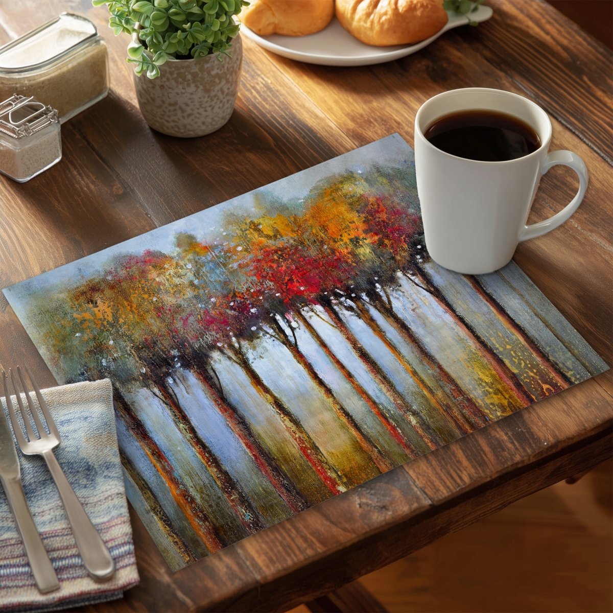 Picture of Begin Home Decor C4PP1418EKBTIJ 14 x 18 in. Colorful Leaves Trees Polyester Placemat - Home Decor Accent - Set of 4