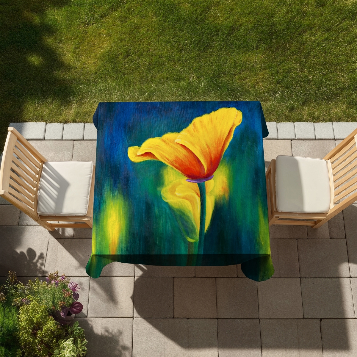 Picture of Begin Home Decor C1TC5858SUO90Q 58 x 58 in. Superb Contrast Flowers Tablecloth for Indoor Outdoor Decor