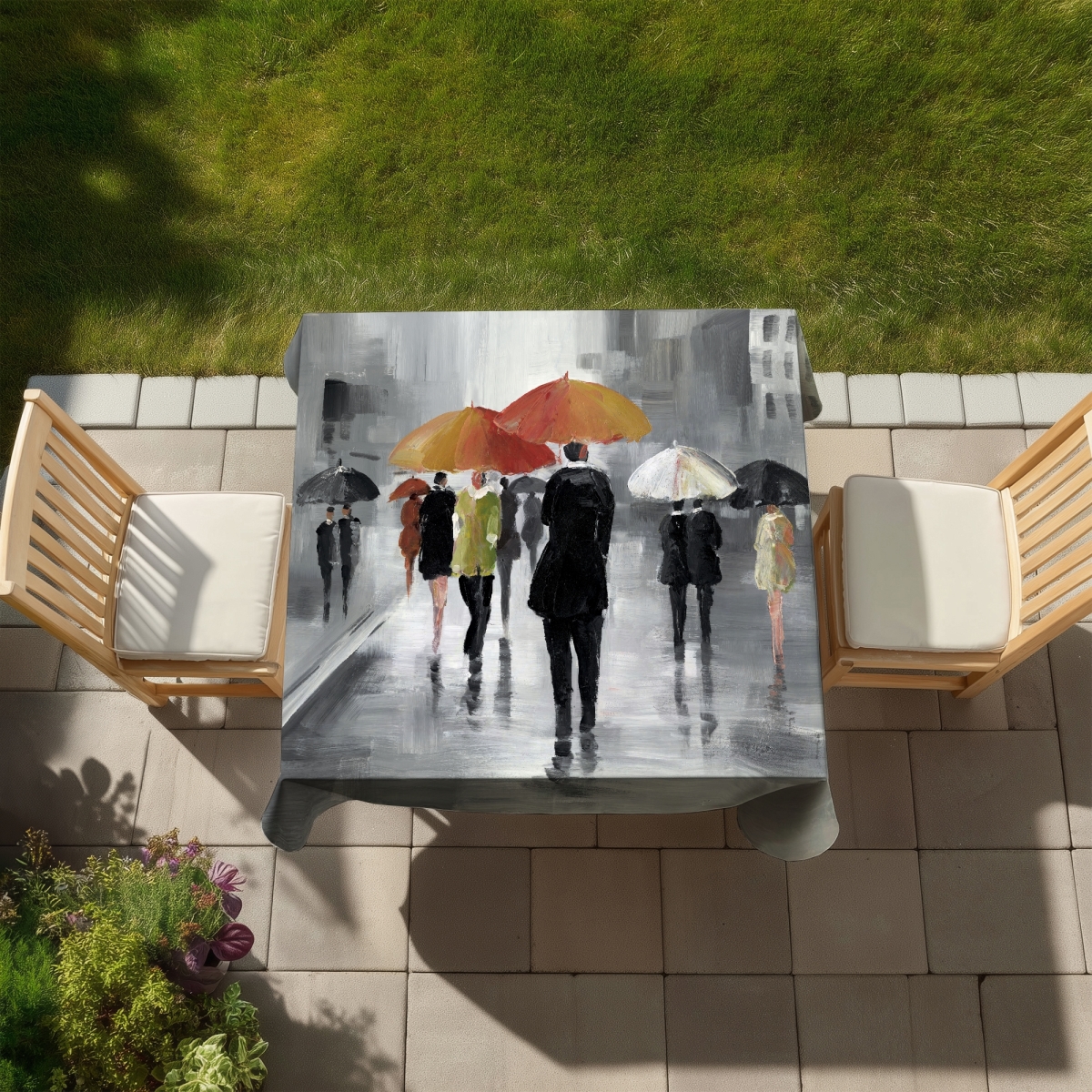 Picture of Begin Home Decor C1TC5858YSVETU 58 x 58 in. Street Scene with Umbrellas Tablecloth - Indoor Outdoor Decor