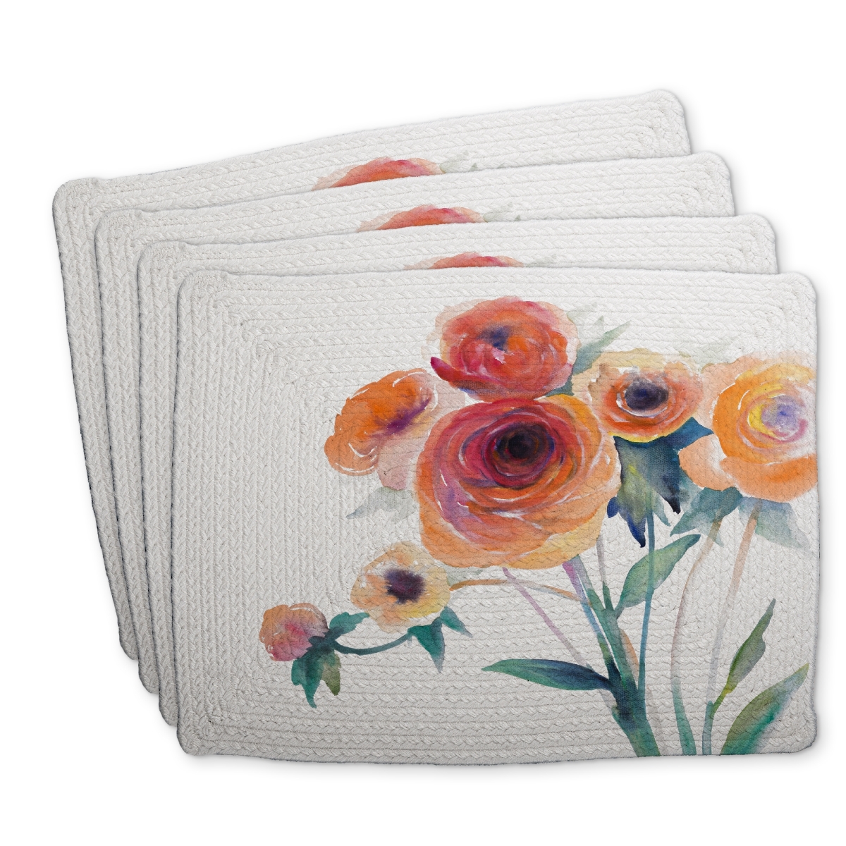 Picture of Begin Home Decor C4BP1418SVFBEO 14 x 18 in. Watercolor Flowers Braided Polyester Placemat for Home Decor - Set of 4