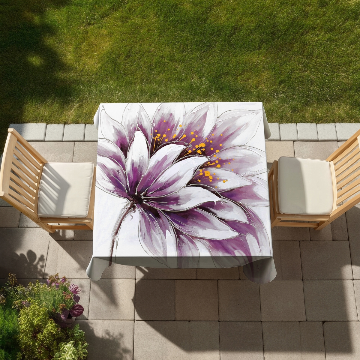 Picture of Begin Home Decor C1TC5858R7DYJV 58 x 58 in. Purple Flower Tablecloth - Indoor Outdoor Home Decor