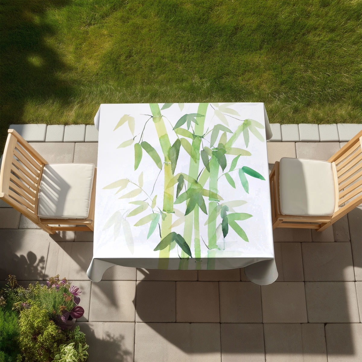 Picture of Begin Home Decor C1TC58585F3D87 58 x 58 in. Watercolor Bamboo with Leaves Tablecloth - Green Leaves Decor