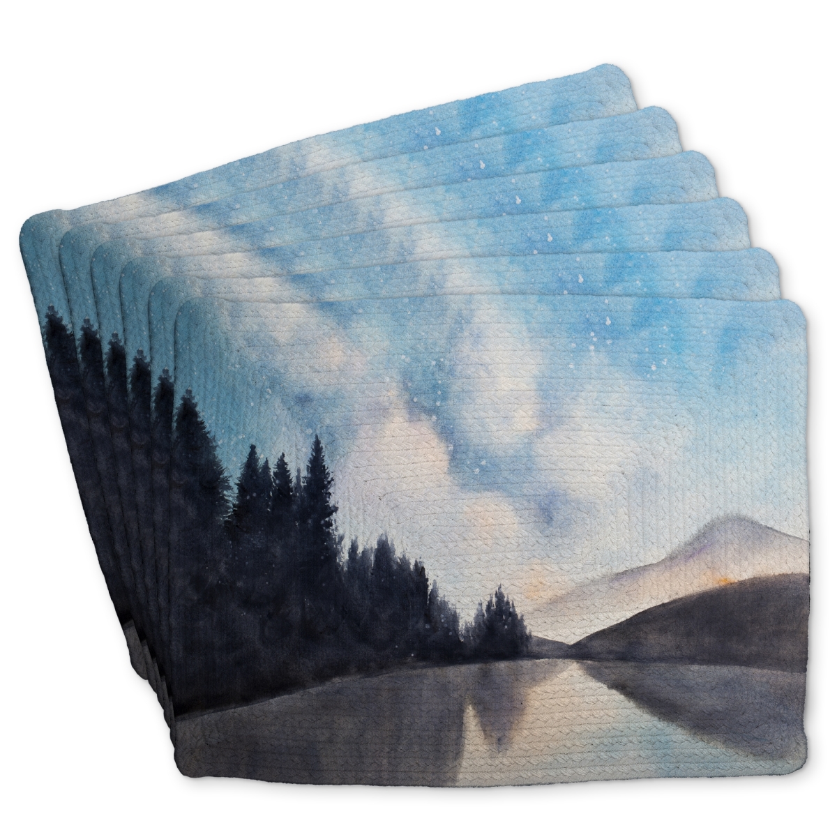 Picture of Begin Home Decor C6BP14181NM2BJ 14 x 18 in. Lakeview By Night - Braided Polyester Placemats for Home Decor - Set of 6