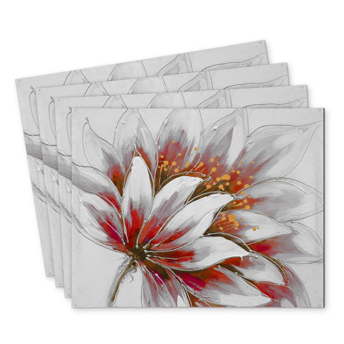 Picture of Begin Home Decor C4PP1418GOPFGI 14 x 18 in. Red Flower with Gold Center Polyester Placemat - Home Decor - Set of 4