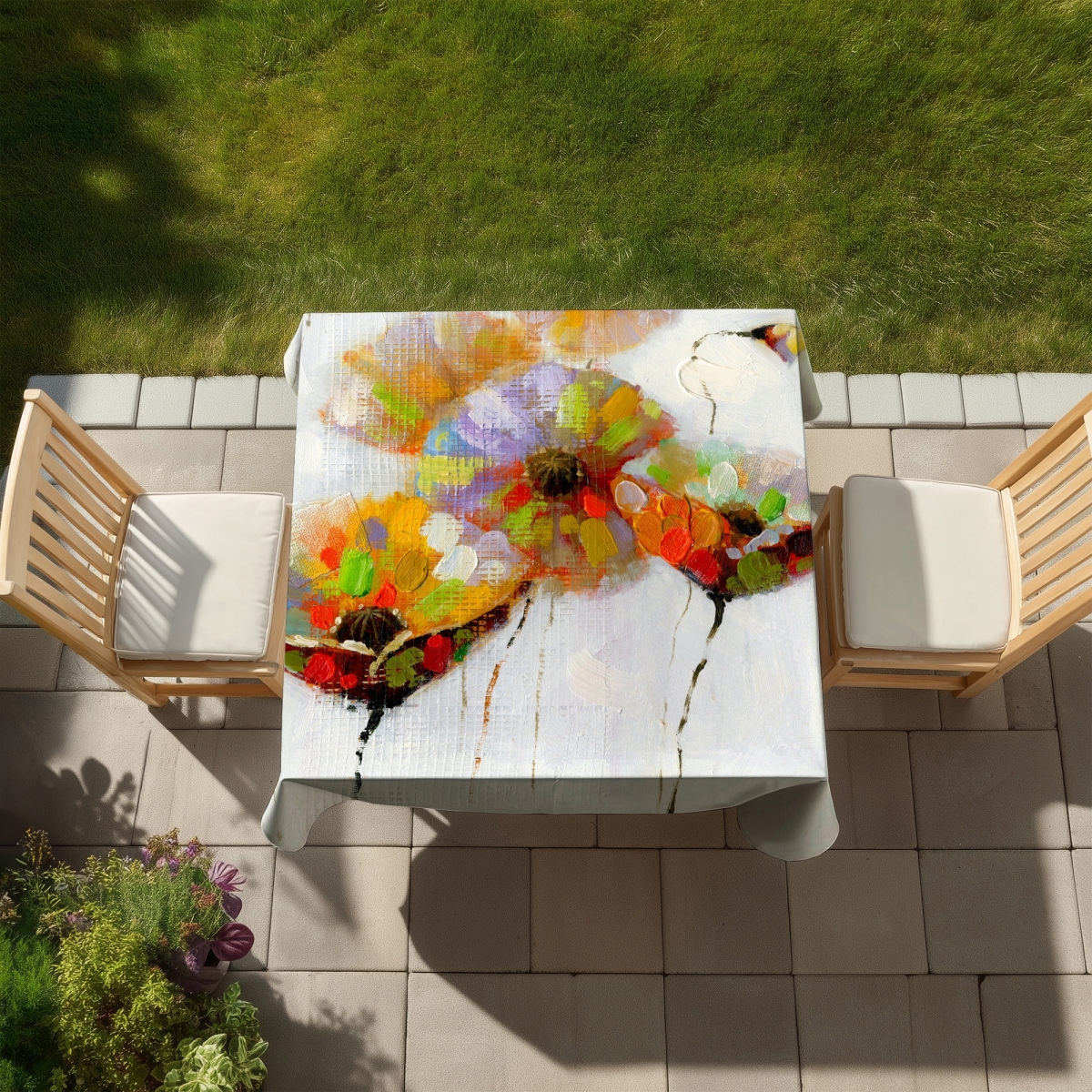Picture of Begin Home Decor C1TC5858WEWKSG 58 x 58 in. Color Dotted Flowers Tablecloth - Contemporary Gray Decor
