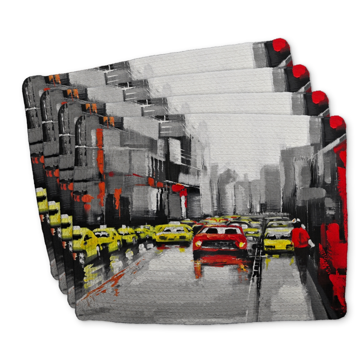 Picture of Begin Home Decor C4BP1418GEBL23 14 x 18 in. Abstract Traffic Rainy Day Braided Polyester Placemat - Home Decor - Set of 4