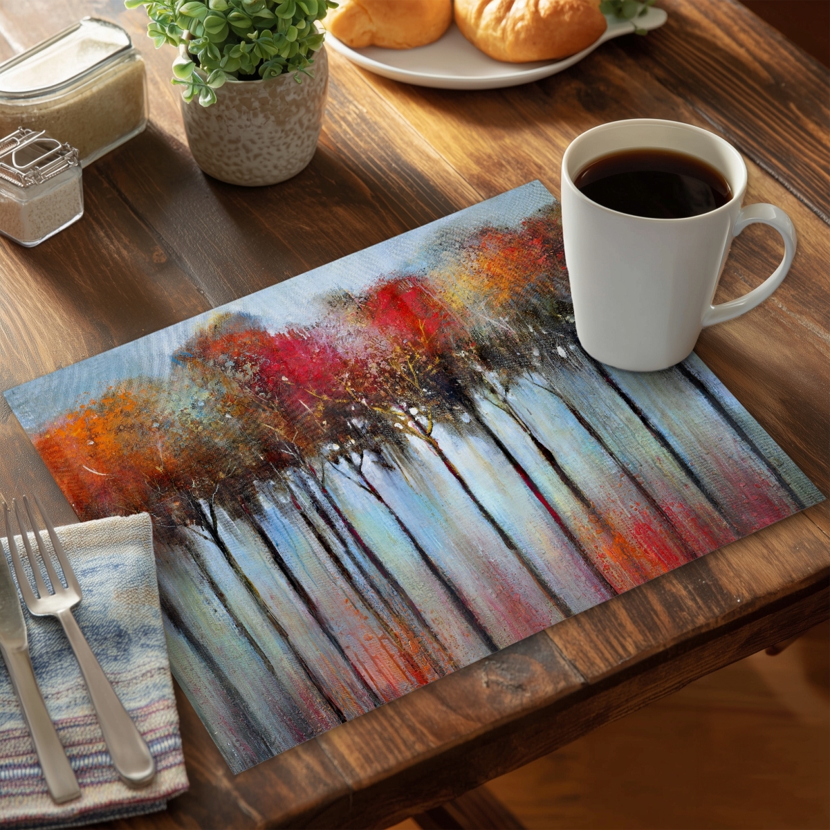 Picture of Begin Home Decor C4PP14181HVSWI 14 x 18 in. Abstract & Colorful Forest Polyester Placemat - Home Decor - Set of 4