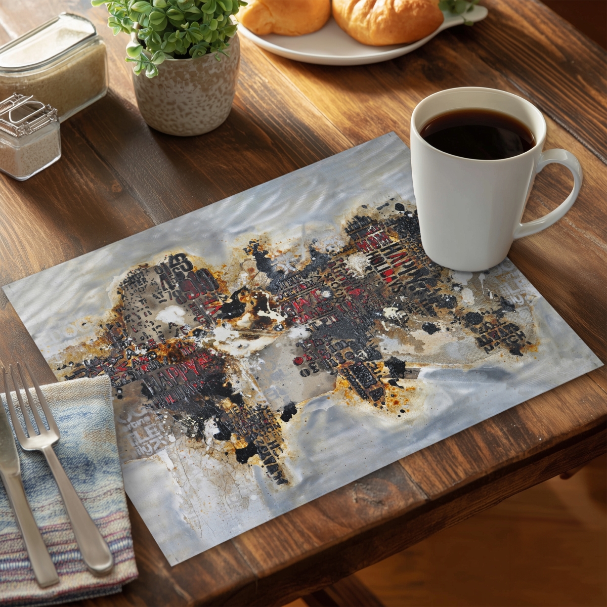 Picture of Begin Home Decor C6PP1418VO1CK7 14 x 18 in. Texturized World Map Placemat with Typography - Home Decor - Set of 6