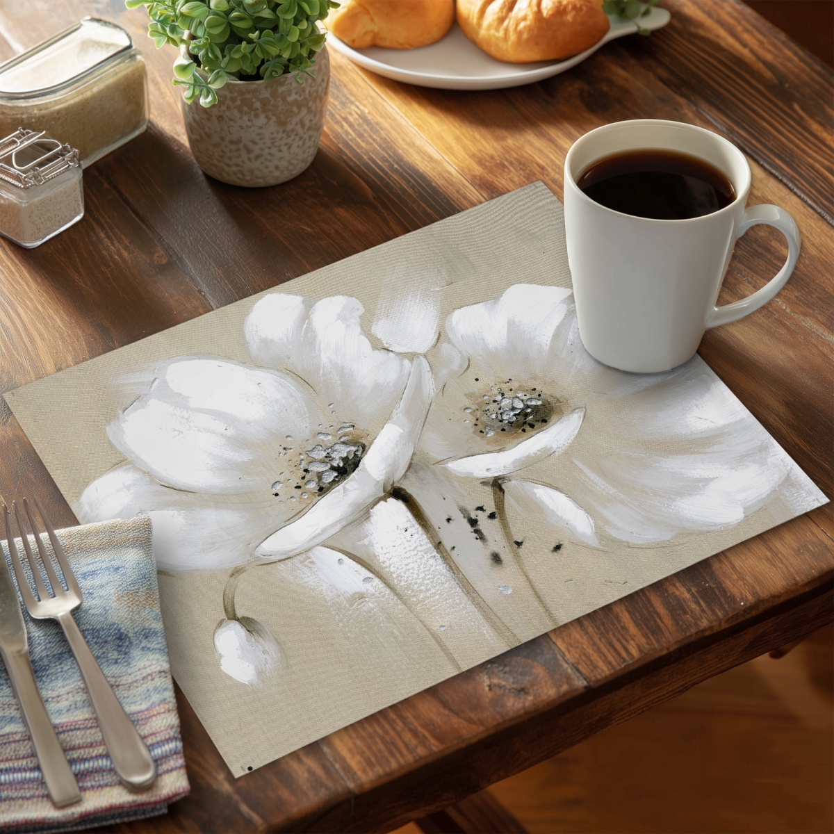 Picture of Begin Home Decor C4PP1418EKYYXX 14 x 18 in. White Abstract Wild Flowers Polyester Placemat - Home Decor - Set of 4