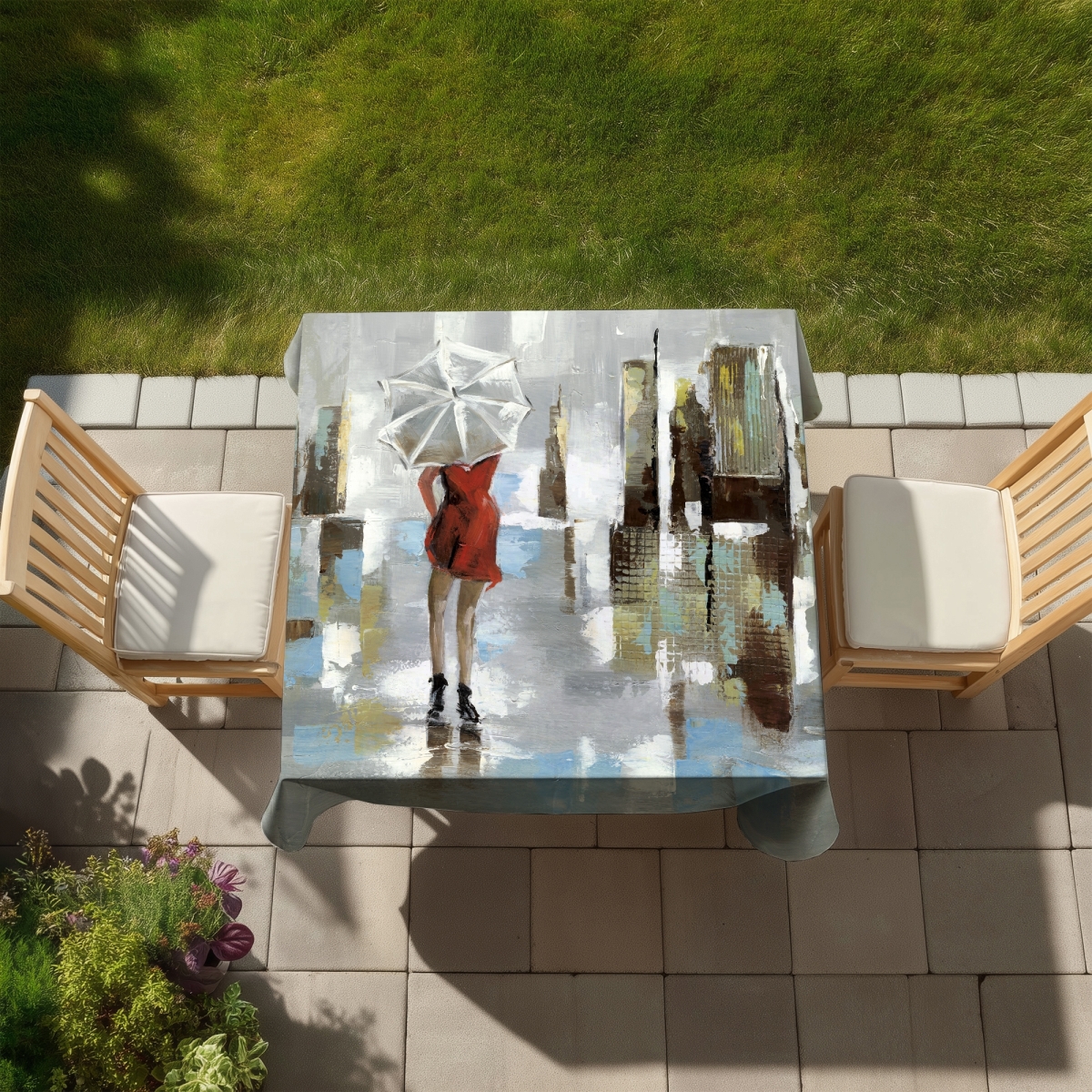 Picture of Begin Home Decor C1TC5858W0Z5W5 58 x 58 in. Red Dress Woman Blue Indoor & Outdoor Tablecloth for Home Decor
