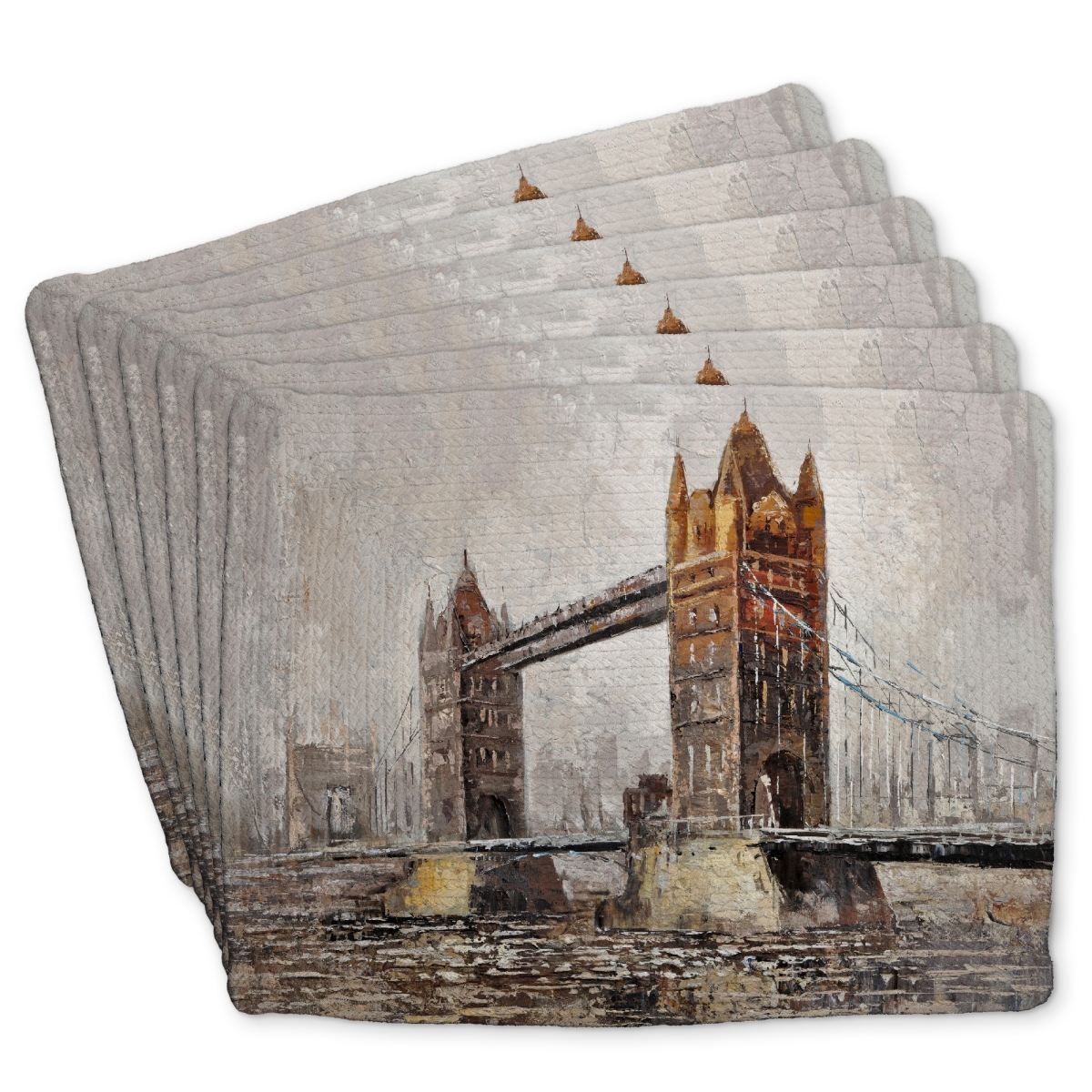 Picture of Begin Home Decor C6BP14187ROCM6 14 x 18 in. London Tower Bridge Braided Polyester Placemat - Home Decor - Set of 6
