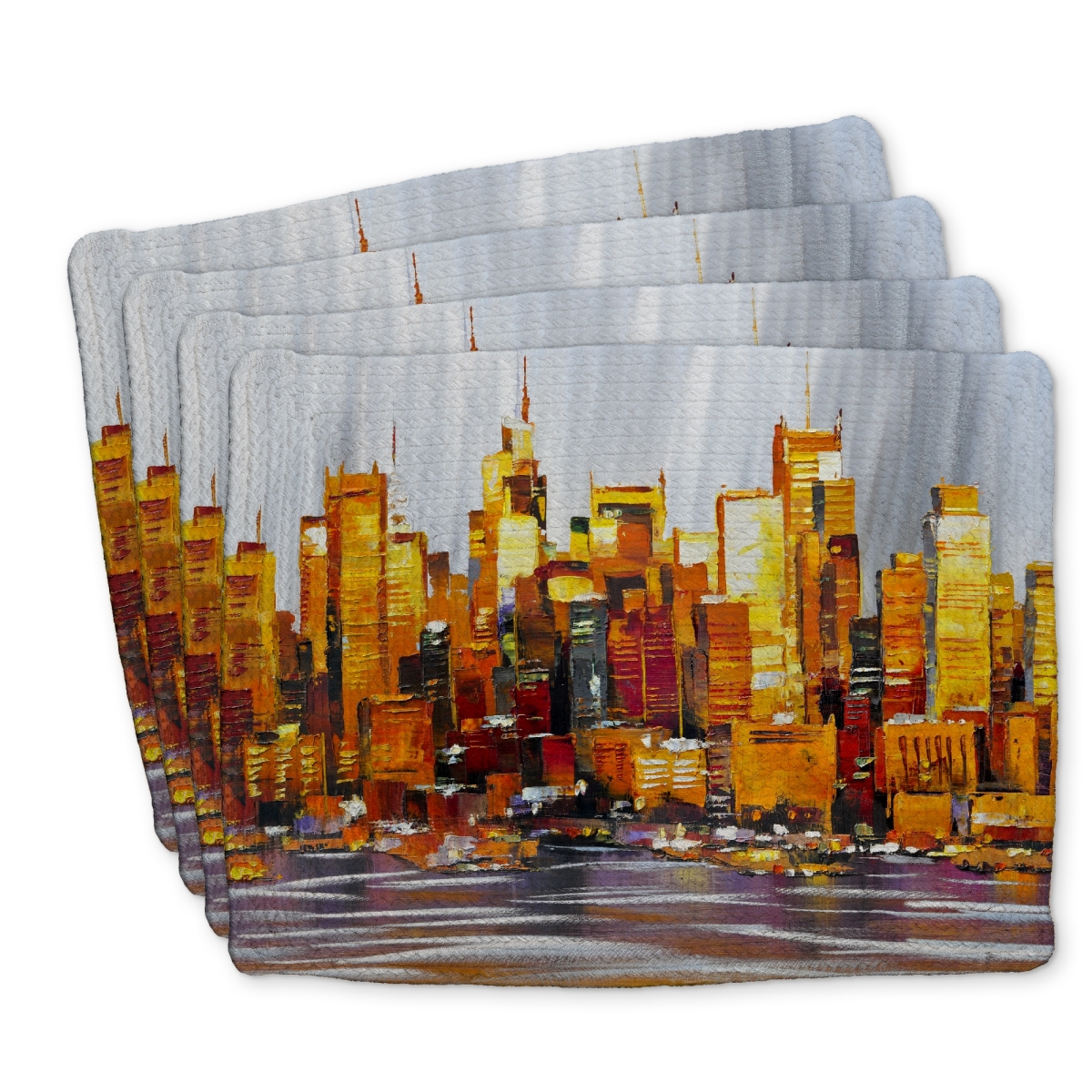 Picture of Begin Home Decor C4BP1418KA7TL5 14 x 18 in. Orange Buildings Braided Polyester Placemat for Home Decor - Set of 4